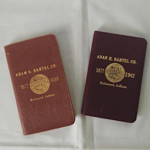 Twee vintage zakkalenders, ongebruikt 1939 en 1942 Adam H. Bartel Co., Richmond, Ind., zakdagboeken, grafieken, kaarten, kortstondige, ongewenste dagboeken