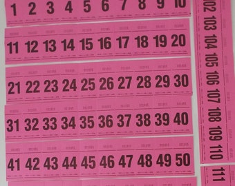 Pink Numbered Tickets, 120 Perforated Consecutive Numbers 1-120, Black