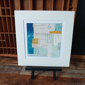 ALMOST CERTAIN, matted mixed media abstract collage, original art, wall art, vintage papers, 10 x 10
