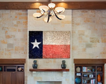 Large 55 x 82 inch TEXAS flag, Rustic Handmade in the USA wood wall Art. Reclaimed Wood wall Art, Wood mosaic, Geometric art, Wood wall art