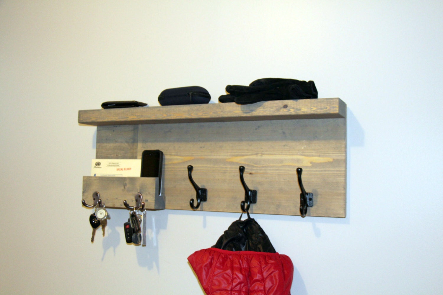 Entryway Storage Coat Rack With Pocket, Mail Storage Coat Hooks