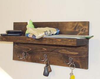 Entryway floating shelf, Key holder shelf, Key organizer, wall organizer, shelf with hooks, farmhouse shelf, rustic shelf, reclaimed wood