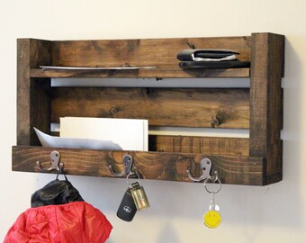 Entryway Organizer, Mail organizer, Rustic Wall Shelf, Keys Phone, Mail Holder,  Entry Foyer Coat Rack Hooks, Keys Phone Mail Holder