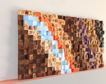 Reclaimed Woodburning Wood wall Art, Wood mosaic, Geometric art, Wood wall art , Rustic Wood wall Art, Wood wall sculpture Abstract wood art