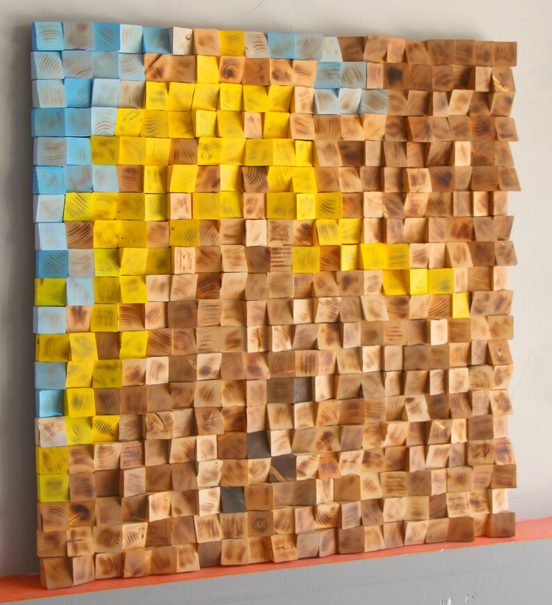 Reclaimed Wood Wall Art Wood Mosaic Geometric Art Wood Wall Etsy Canada