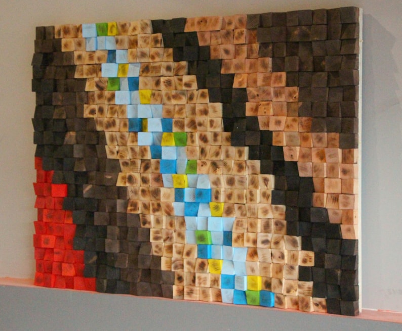 Wood Mosaic Woodburning Reclaimed Wood Wall Art Geometric Etsy Canada