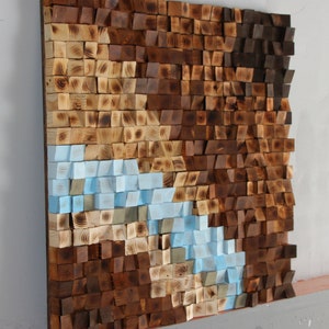 Woodburning Reclaimed Wood wall Art, Wood mosaic, Geometric art, Wood wall art , Rustic Wood wall Art, Wood wall sculpture Abstract wood art image 2