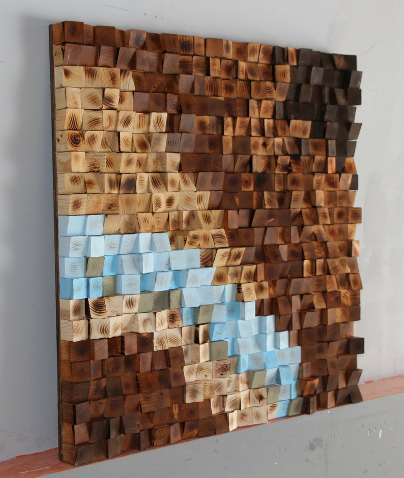 Woodburning Reclaimed Wood wall Art, Wood mosaic, Geometric art, Wood wall art , Rustic Wood wall Art, Wood wall sculpture Abstract wood art image 2