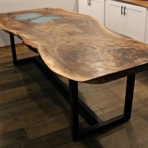 Large Live Edge Dining Table, 96 inch long, 8-10 seats, black walnut slab 3 inch thick