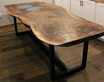 Large Live Edge Dining Table, 96 inch long, 8-10 seats, black walnut slab 3 inch thick
