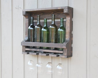 Wine Rack Shelf Wall Bar, Distressed Wine Rack, Housewarming Gift, Rustic Wine Rack, Wedding Gift, Gift for Her, Wedding Gift for Him