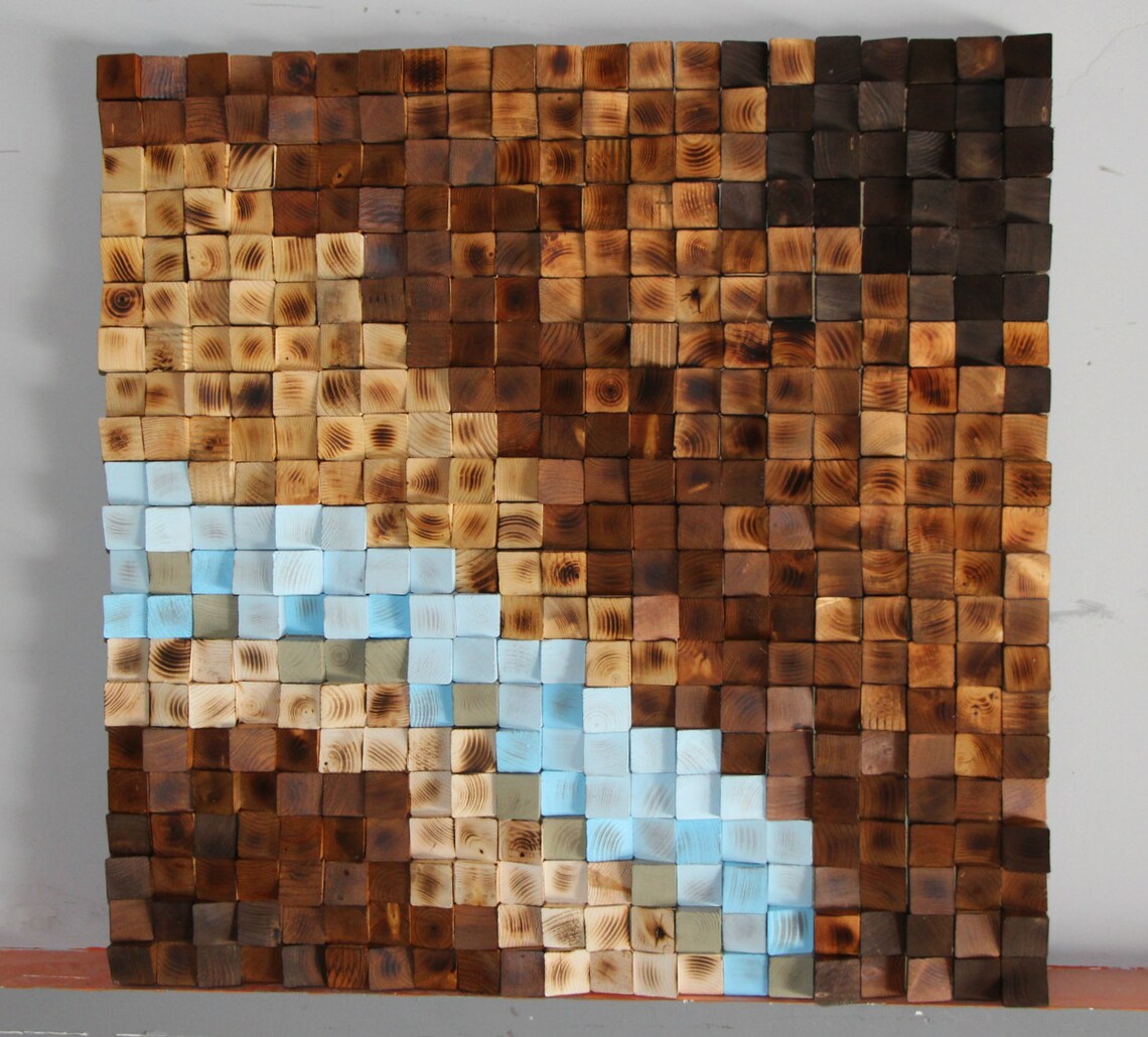 Woodburning Reclaimed Wood Wall Art Wood Mosaic Geometric Etsy Canada