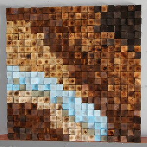 Woodburning Reclaimed Wood wall Art, Wood mosaic, Geometric art, Wood wall art , Rustic Wood wall Art, Wood wall sculpture Abstract wood art image 1