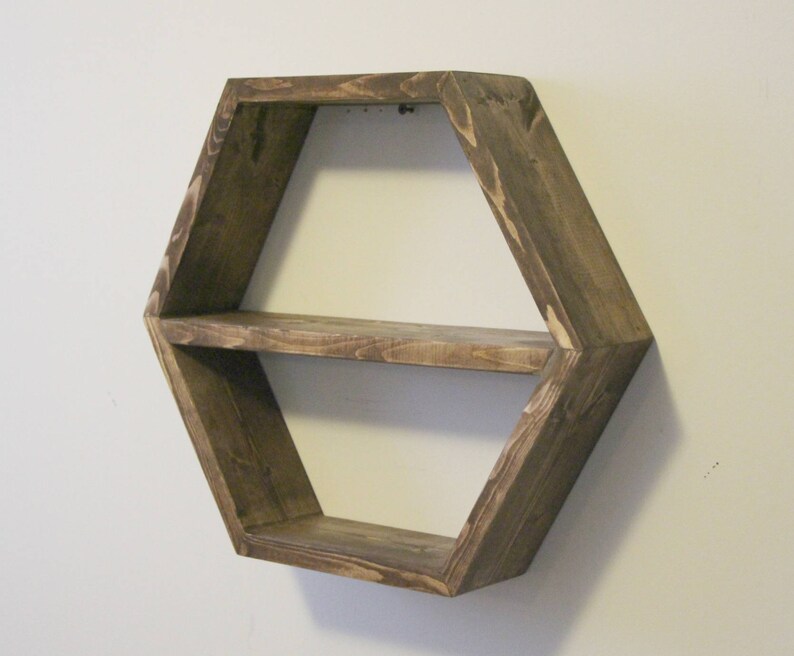 3 Handcrafted Wooden Shelves With Horizontal Shelf, Toys Storage, Nesting Hexagon Shelves