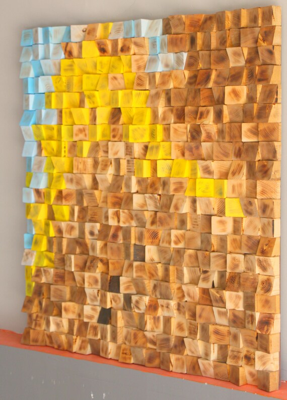 Reclaimed Wood Wall Art Wood Mosaic Geometric Art Wood Wall Etsy Canada