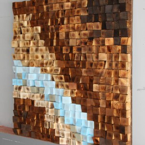 Woodburning Reclaimed Wood wall Art, Wood mosaic, Geometric art, Wood wall art , Rustic Wood wall Art, Wood wall sculpture Abstract wood art image 3