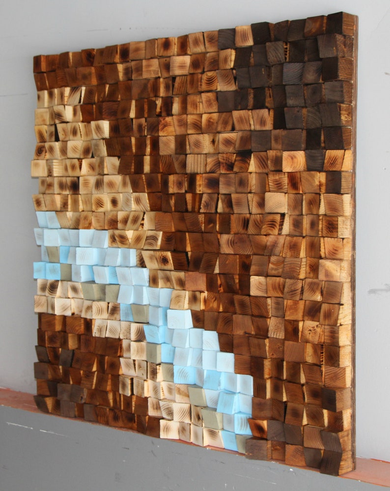 Woodburning Reclaimed Wood wall Art, Wood mosaic, Geometric art, Wood wall art , Rustic Wood wall Art, Wood wall sculpture Abstract wood art image 3