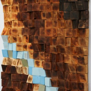 Woodburning Reclaimed Wood wall Art, Wood mosaic, Geometric art, Wood wall art , Rustic Wood wall Art, Wood wall sculpture Abstract wood art image 7