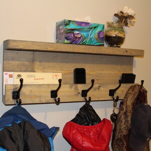 Entryway Storage Coat Rack, Mail Storage Coat Hooks, Key Hooks Shelf with Hooks, Modern Rustic Entryway Coat Rack Shelf, Phone Key Organizer