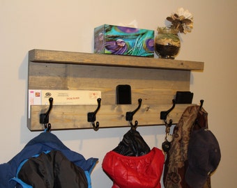 Entryway Storage Coat Rack, Mail Storage Coat Hooks, Key Hooks Shelf with Hooks, Modern Rustic Entryway Coat Rack Shelf, Phone Key Organizer