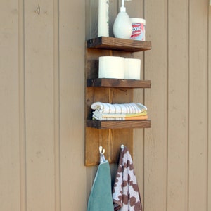 Everyday Towel Rack with hooks, Bathroom Towel Rack, 4 Tier Bath Storage, Floating Shelf, Hotel Style, Rustic bathroom towel rack, key wall