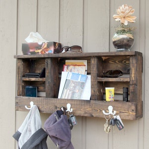 Entryway key holder for wall, Mail Holder Wall Organizer, Shelf Key Hooks, Phone iPad Tab Tablet, Rustic Coat Rack Entry Foyer Magazine