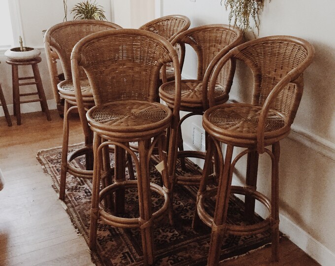 Rattan Wicker Swivel Stools Rattan Swivel Bar Stools Wicker Etsy