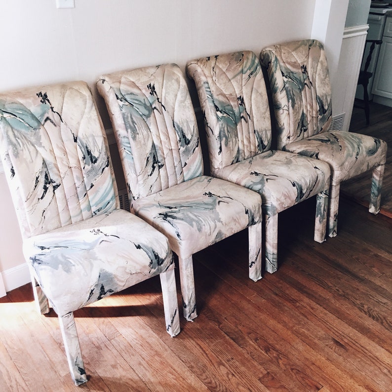 1980s Fully Upholstered Parson Dining Chairs 4 Parson Dining Chairs