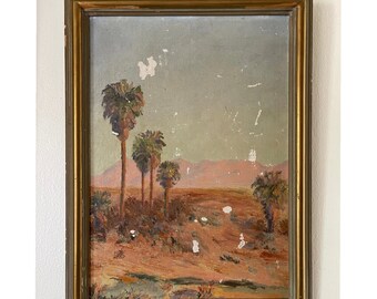 Vintage Desert Painting in Vintage Frame