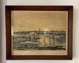 Framed Vintage Lithograph of Old New York