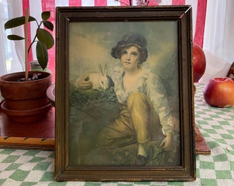 Vintage Framed Print of Raeburn painting, Boy & Rabbit