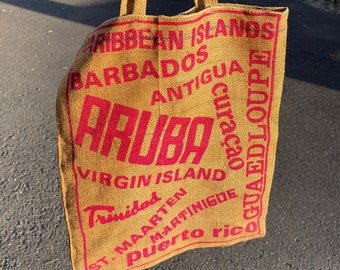 Vintage mid century burlap tote