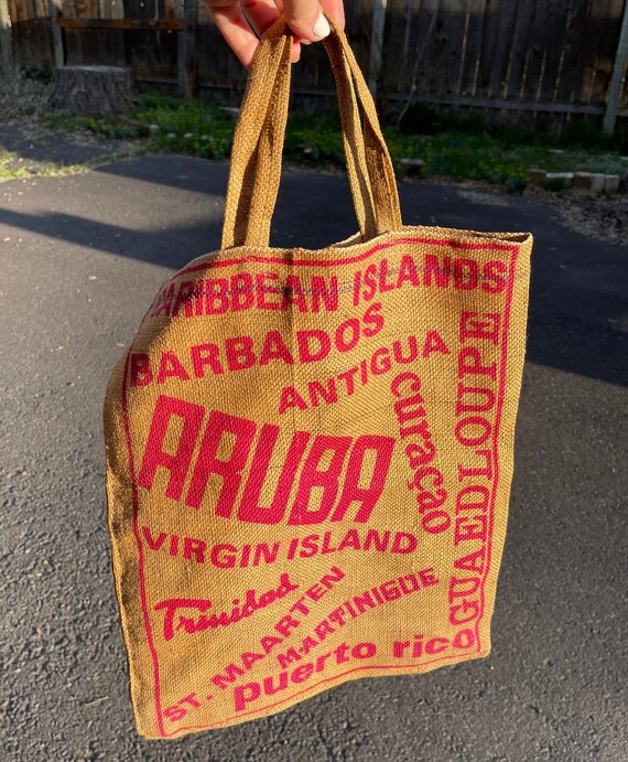 Vintage mid century burlap tote