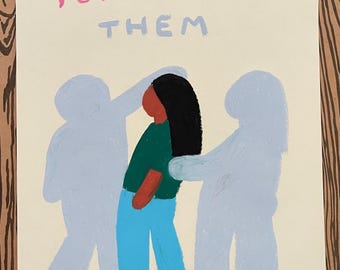 May include: A colorful illustration of three figures. The central figure is a person with brown hair and a green shirt. The person is surrounded by two gray figures. The text "YOU CAN FEEL THEM" is written in pink, red, and green at the top of the image.