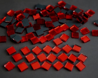 100 # Mosaic Red Mirror Tiles approx 5 x 5 mm.