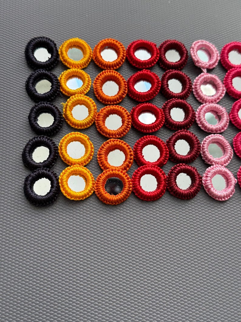 50 Pieces, Crochet 10 Mix Colours With Silver Mirror Glass Rims, Approx ...