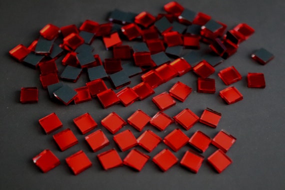 500 Mosaic Quality Red Mirror Tiles approx 0.5 X 0.5 Cm 2 Mm Thick. 