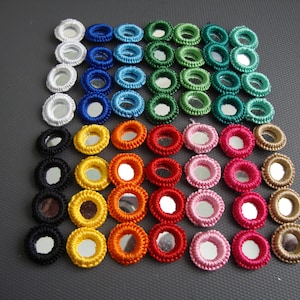 Shesha 100 pcs, Crochet 14 colour mix with Silver Mirror glass Rims, approx 20 mm.