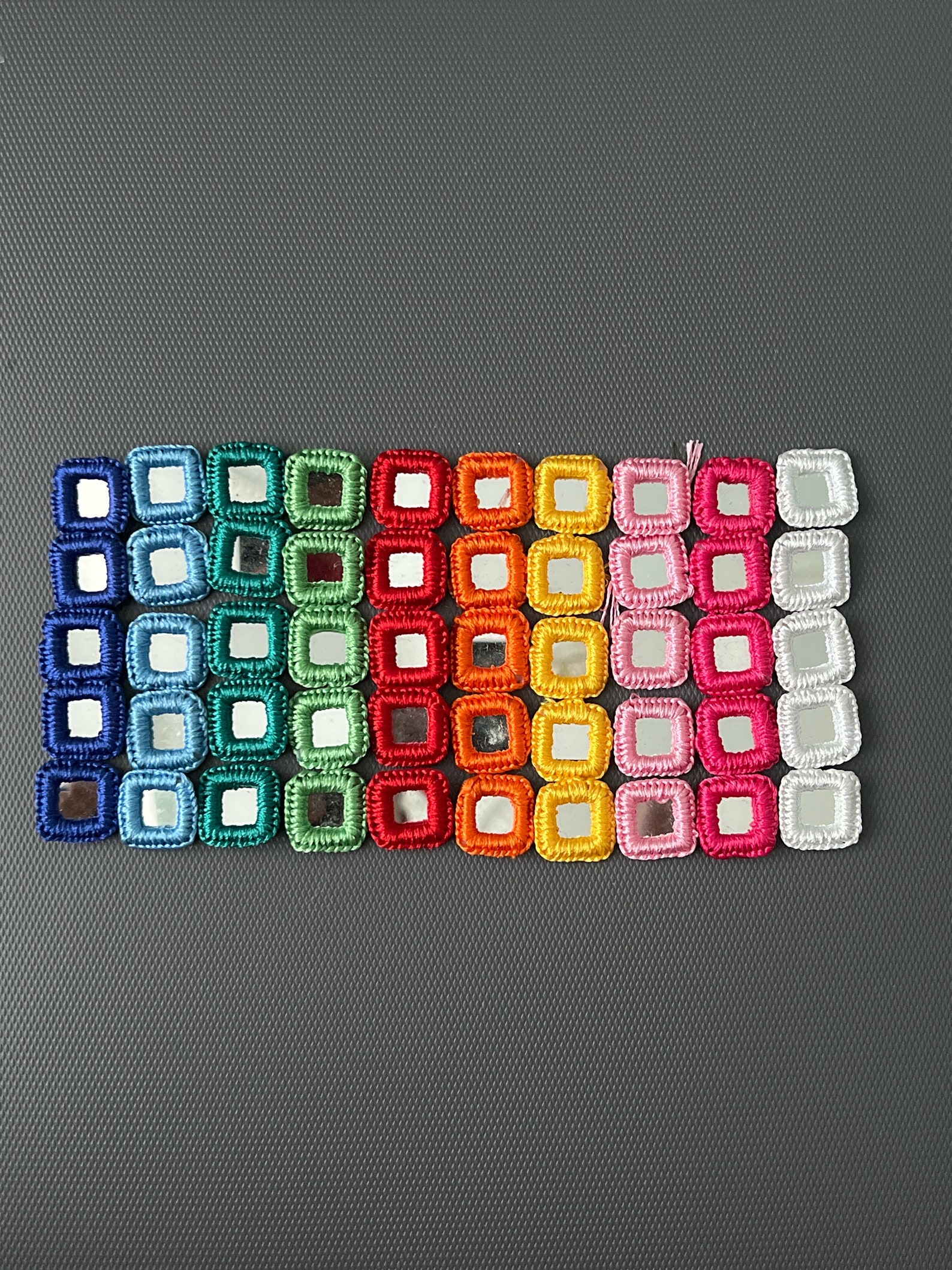Sheesha 100 Pieces, SQUARE Crochet 10 Colour Mix With Silver Mirror ...