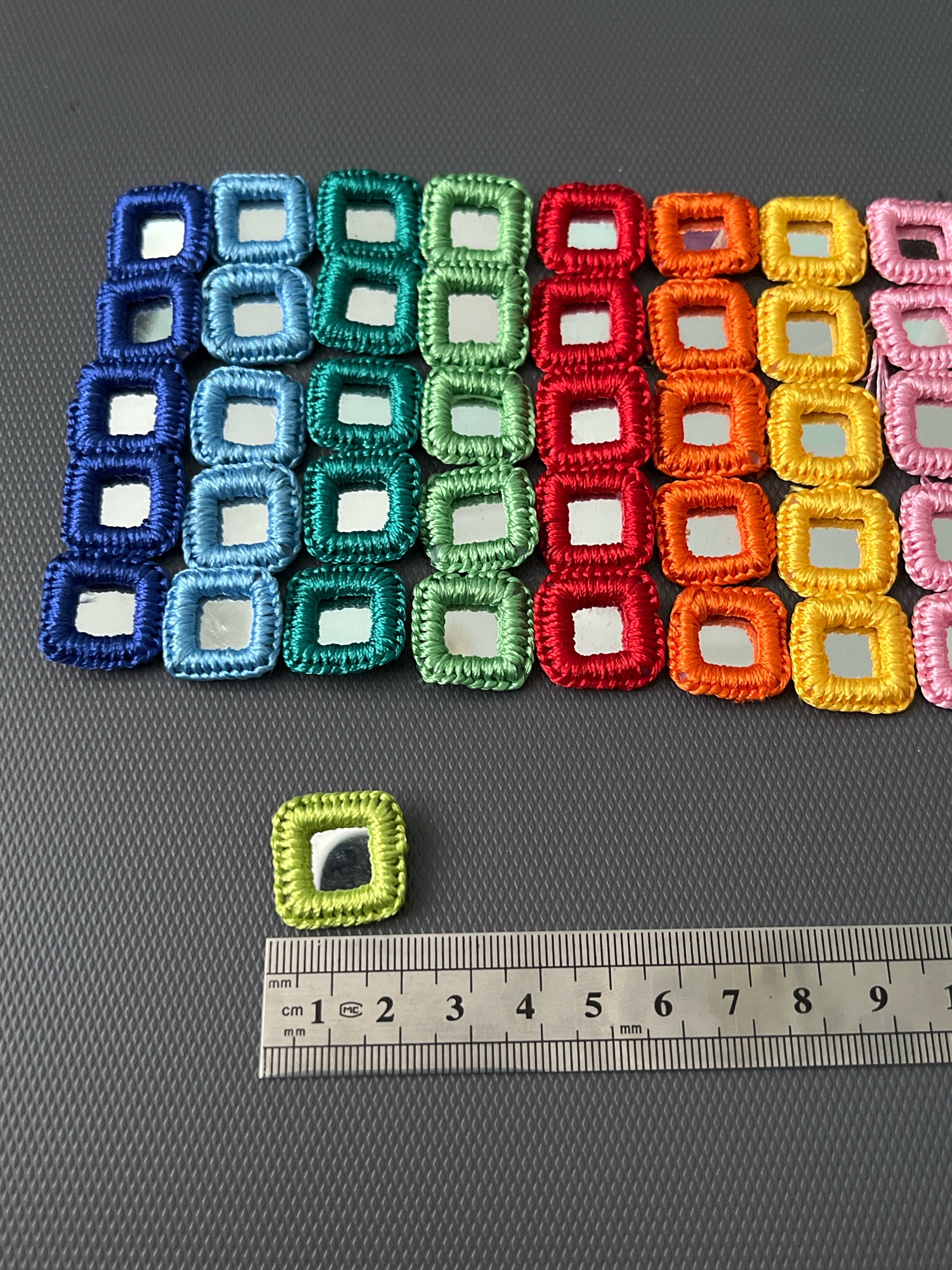 Sheesha 100 Pieces, SQUARE Crochet 10 Colour Mix With Silver Mirror ...