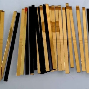 50 strips, Mosaic Gold Mirror Tiles approx 12 x 0.5 cm, 1.6 mm thick.
