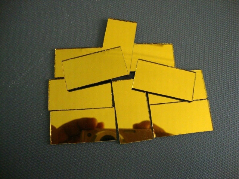 Art&Craft, 25 pieces Gold Glass Mirror Tiles Size 1 x 5 cm 1 mm Thick 