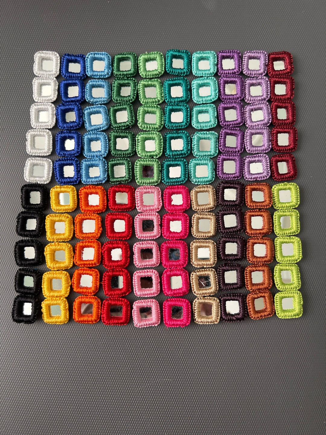 Shesha 100 Pieces, SQUARE Crochet 20 Colour Mix With Silver Mirror ...