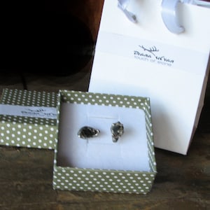 Shungite studs,  two natural elite shungite stones on 316 stainless steel post in ancient mystical design