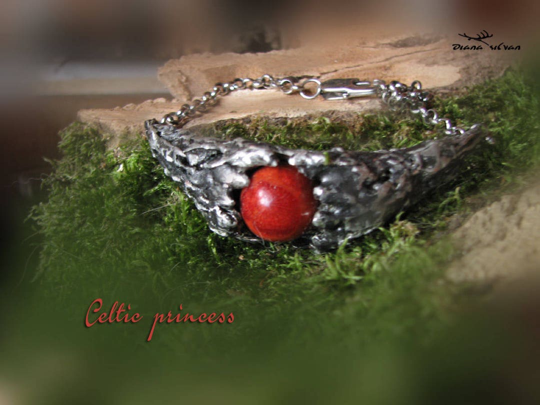 Red Coral Bracelet celtic Princess Ancient Look - Etsy