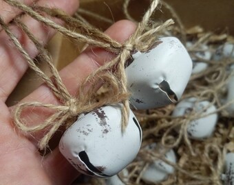 14 farmhouse bell ornaments with bow. WHiTE, RuST, Shiny SiLVER or MiX. Old Fashioned