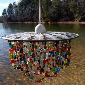 Farmhouse country chandelier, metal, multi-colored glass beads. Choose OUTDOOR SOLAR, Indoor pendant light fixture, or simply shade image 7