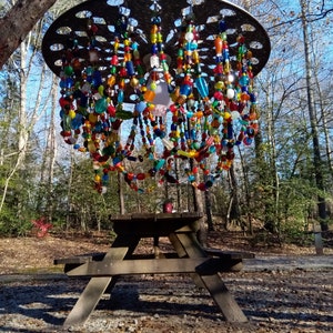 Farmhouse country chandelier, metal, multi-colored glass beads. Choose OUTDOOR SOLAR, Indoor pendant light fixture, or simply shade image 9