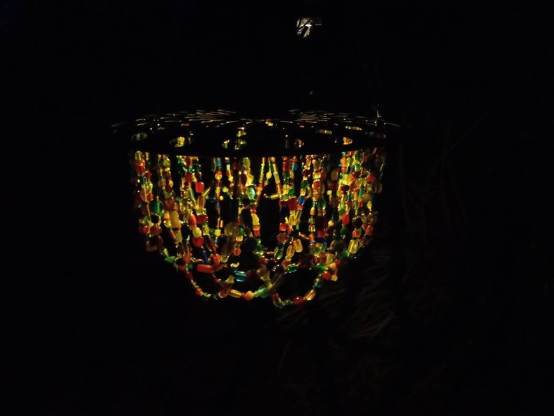 Farmhouse country chandelier, metal, multi-colored glass beads. Choose OUTDOOR SOLAR, Indoor pendant light fixture, or simply shade image 2