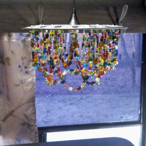 Farmhouse country chandelier, metal, multi-colored glass beads. Choose OUTDOOR SOLAR, Indoor pendant light fixture, or simply shade image 1